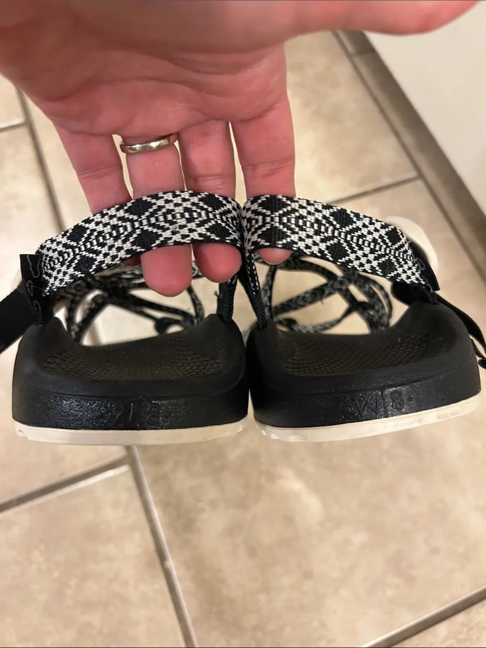 Chaco 8 black and white sandals